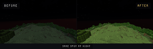 The same spot at night, before and after