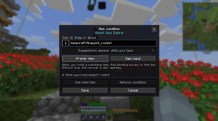 Settings menu for item condition