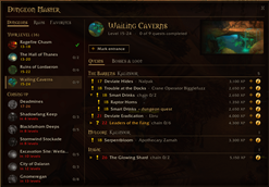 Every dungeon, every quest — grouped by where you pick them up