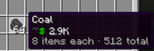 Coal fuel tooltip — 8 items each, 512 total