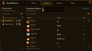 Guild character inventories and profession levels