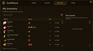 My inventory and sharing preferences