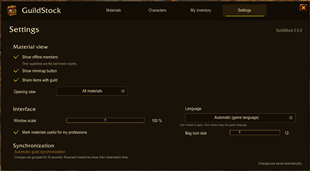 Interface and sharing settings
