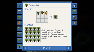 Guide book: Aries oak recipe and its 4x4 square of saplings
