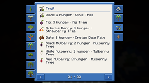 Guide book: every fruit with its hunger points and tree
