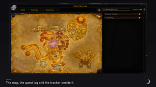 2 - The map, the quest log and the tracker beside it.png