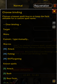 Choose you available spells, macros, etc from drop down, or write the name yourself