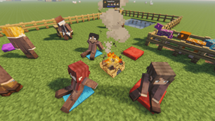 Villagers cooking fish and meat