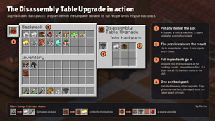 The Disassembly Table Upgrade in a Sophisticated backpack, breaking items into full ingredients