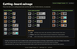Cutting-board salvage: straw from rope and canvas, knives, Create parts, backpack tiers, plus which tool to use