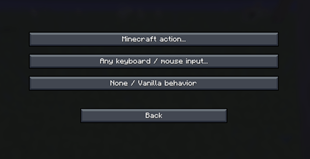 On the Minecraft Action page, every available action, including all in-game settings, is listed in alphabetical order.