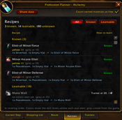 Known, learnable and unknown recipes