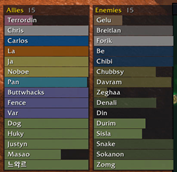 Allies and enemies in a battleground, health bars live