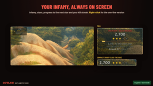 Your Infamy, always on screen: stars, progress to the next star and your kill streak