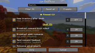 Game Rules Menu