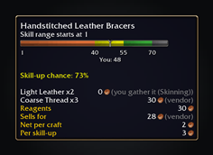 Recipe tooltip with thresholds, reagent prices and cost per skill-up
