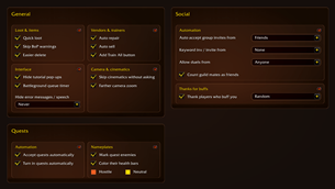 General, Quests and Social options