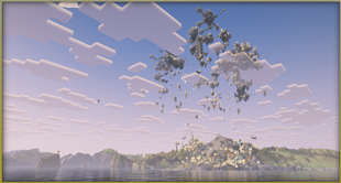 A dense cluster of flying islands