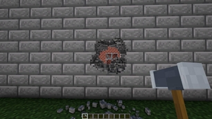 The sledgehammer knocks a hole into the wall