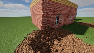 The blasted corner of the house