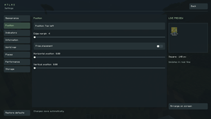 Atlas - Settings -> Position