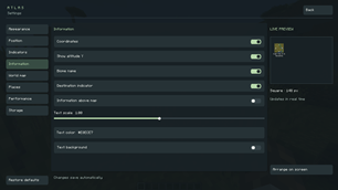 Atlas - Settings -> Information