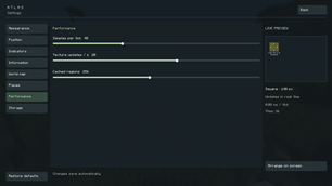 Atlas - Settings -> Performance