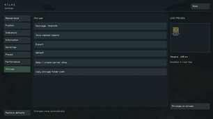 Atlas - Settings -> Storage