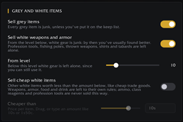 Grey and white items settings