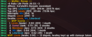 Party or Self report in chat