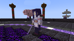 Full body: kimono, obi, drapes and katana.