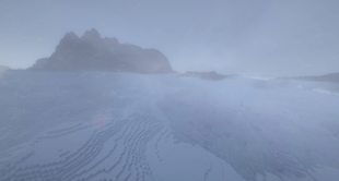 Snowy slopes in snowfall