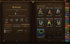 Bestiary: your creature album, with hints for the ones still missing