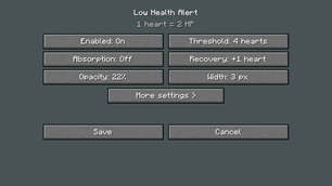 Low Health Alert settings