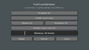 Crystal detail and effects settings