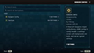 Dungeon Config's main menu