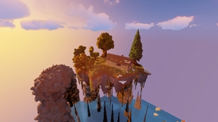 Decorated island at sunset