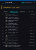 Upcoming spells by level