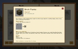 Clicking on any item will bring up information and a recipe viewer where applicable.