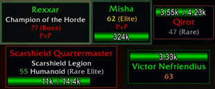 Classification tags, level colors and health bar