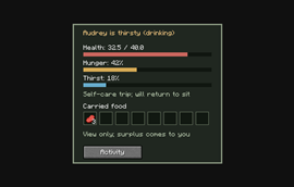 Health, hunger, thirst, and carried food