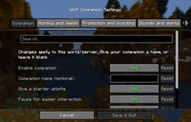 Tabbed settings