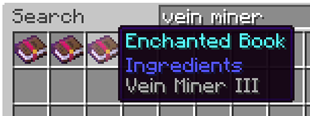 Vein Miner enchanted book (I–III)