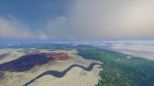 A river in the desert between red badlands