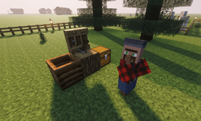 Lumberjack beside its chopping block