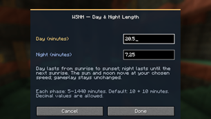 Day and night settings during world creation