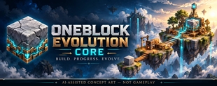 OneBlock Evolution Core — concept banner (AI-assisted, not gameplay)