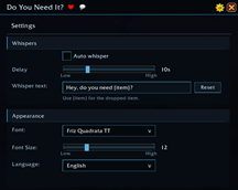 Whisper and appearance settings