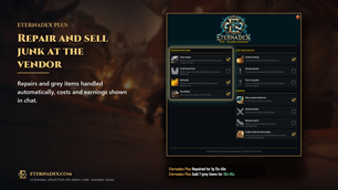 Auto repair and sell grey items, costs and earnings in chat. UI preview.
