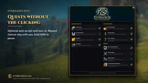 Optional auto quests. Reward choices stay with you. UI preview.